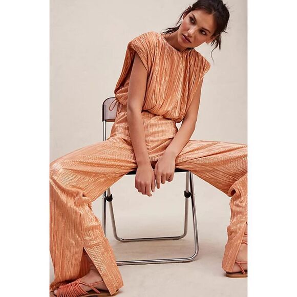 NEW Sabina Musayev North Top in Peach Shimmer Metallic Free People size small - Picture 2 of 12